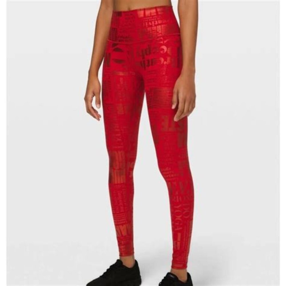 LULU LEMON Wunder Under Limited Edition Manifesto Red Foil Leggings Size 8